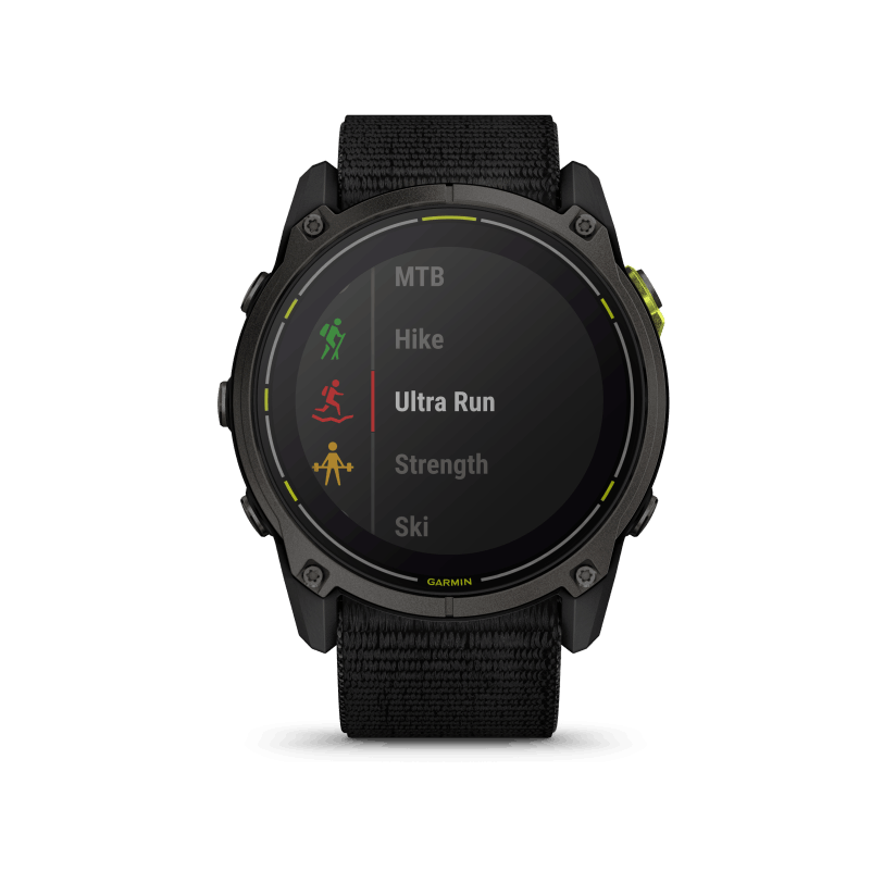 Enduro 3, Sapphire Solar, Carbon Gray DLC Titanium, Black UltraFit Nylon band