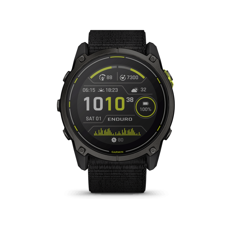 Enduro 3, Sapphire Solar, Carbon Gray DLC Titanium, Black UltraFit Nylon band