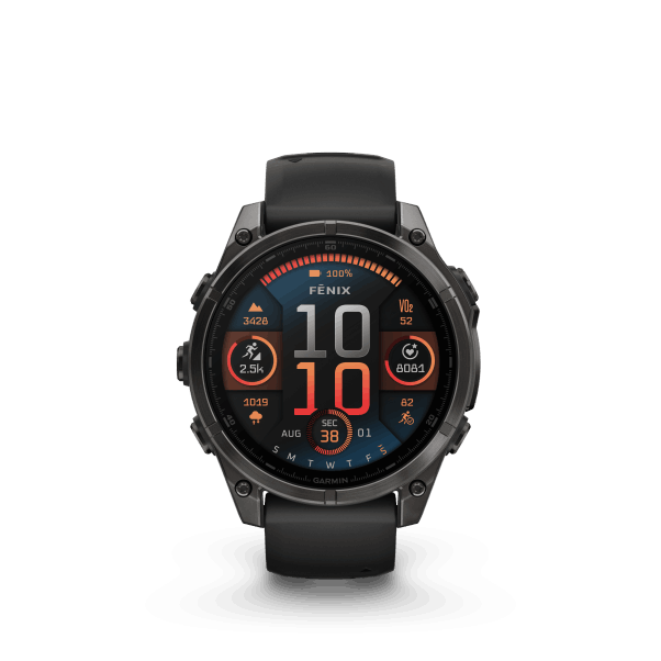 fenix 8 - 47mm, AMOLED, Sapphire, Carbon Gray DLC Titanium, Black/Pebble Gray band