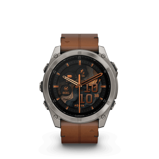 fenix 8 - 51mm, AMOLED, Sapphire, Titanium, Chestnut Leather band