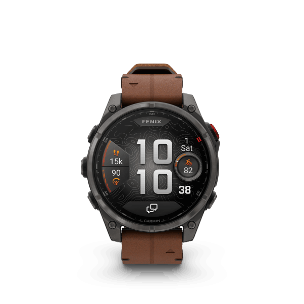fenix 8 Pro - 47mm, AMOLED, Sapphire, Carbon Gray DLC Titanium, Chestnut Leather band