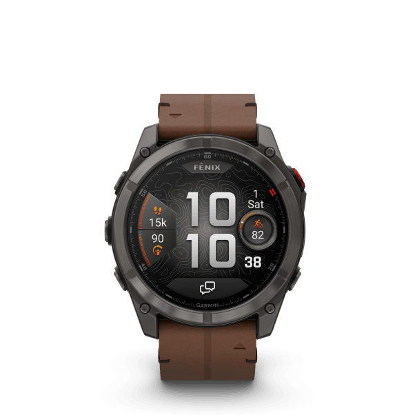 fenix 8 Pro - 51mm, AMOLED, Sapphire, Carbon Gray DLC Titanium, Chestnut Leather band