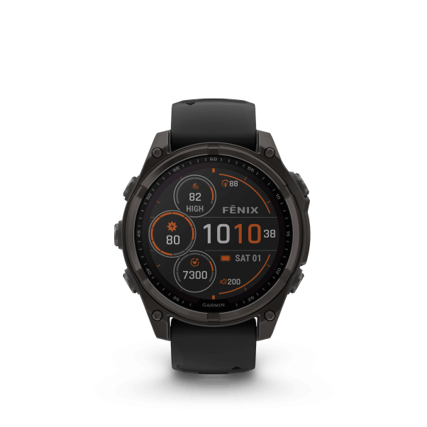 fenix 8 - 47mm, Sapphire Solar, Carbon Gray DLC Titanium DLC, Black/Pebble Gray band